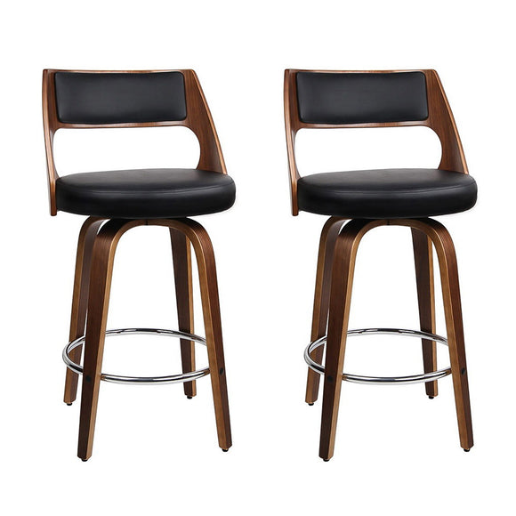 NNEDSZ Set of 2 Wooden Bar Stools PU Leather - Black and Wood