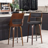 NNEDSZ Set of 2 Wooden Bar Stools PU Leather - Black and Wood