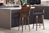 NNEDSZ Set of 2 Wooden Bar Stools PU Leather - Black and Wood