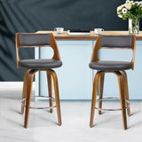 NNEDSZ Set of 2 Wooden Bar Stools PU Leather - Black and Wood