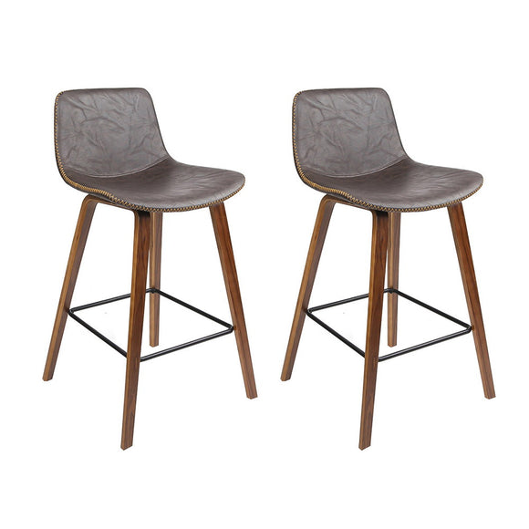 NNEDSZ Set of 2 PU Leather Bar Stools Square Footrest - Wood and Brown