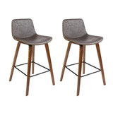 NNEDSZ Set of 2 PU Leather Bar Stools Square Footrest - Wood and Brown