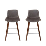 NNEDSZ Set of 2 PU Leather Bar Stools Square Footrest - Wood and Brown