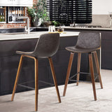 NNEDSZ Set of 2 PU Leather Bar Stools Square Footrest - Wood and Brown