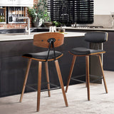 NNEDSZ Set of 2 PU Leather Circular Footrest Bar Stools - Black