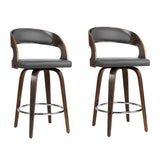 NNEDSZ Set of 2 Walnut Wooden PU Leather Bar Stools - Grey and Walnut
