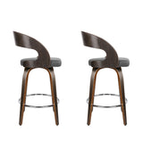 NNEDSZ Set of 2 Walnut Wooden PU Leather Bar Stools - Grey and Walnut