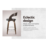 NNEDSZ Set of 2 Walnut Wooden PU Leather Bar Stools - Grey and Walnut