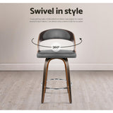 NNEDSZ Set of 2 Walnut Wooden PU Leather Bar Stools - Grey and Walnut