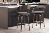 NNEDSZ Set of 2 Walnut Wooden PU Leather Bar Stools - Grey and Walnut