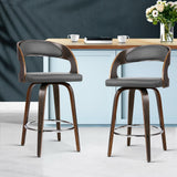 NNEDSZ Set of 2 Walnut Wooden PU Leather Bar Stools - Grey and Walnut