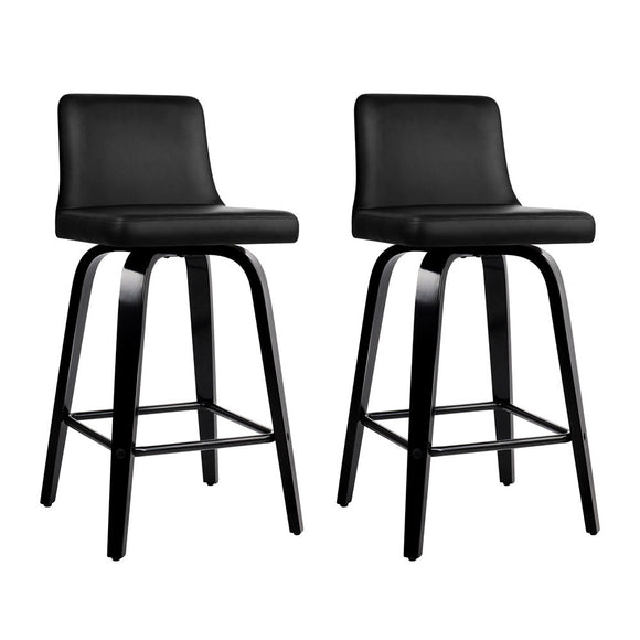 NNEDSZ Set of 2 Wooden PU Leather Bar Stool - Black