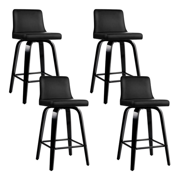 NNEDSZ Set of 4 Wooden PU Leather Bar Stool - Black