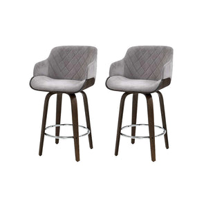 NNEDSZ 2x Kitchen Bar Stools Wooden Bar Stool Chairs Swivel Velvet Fabric Grey