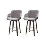 NNEDSZ 2x Kitchen Bar Stools Wooden Bar Stool Chairs Swivel Velvet Fabric Grey