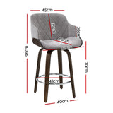 NNEDSZ 2x Kitchen Bar Stools Wooden Bar Stool Chairs Swivel Velvet Fabric Grey
