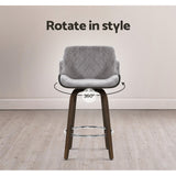 NNEDSZ 2x Kitchen Bar Stools Wooden Bar Stool Chairs Swivel Velvet Fabric Grey