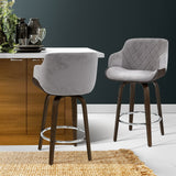 NNEDSZ 2x Kitchen Bar Stools Wooden Bar Stool Chairs Swivel Velvet Fabric Grey