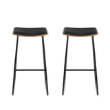 NNEDSZ Set of 2 Backless PU Leather Bar Stools - Black and Wood