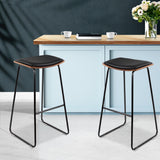 NNEDSZ Set of 2 Backless PU Leather Bar Stools - Black and Wood