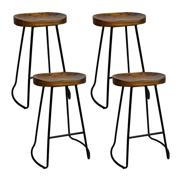 NNEDSZ Set of 4 Elm Wood Backless Bar Stools 65cm - Black and Dark Natural