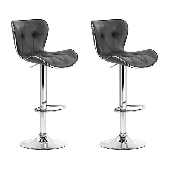NNEDSZ Set of 2 PU Leather Patterned Bar Stools - Grey and Chrome