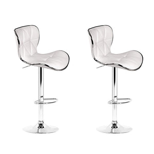 NNEDSZ Set of 2 PU Leather Patterned Bar Stools - White and Chrome