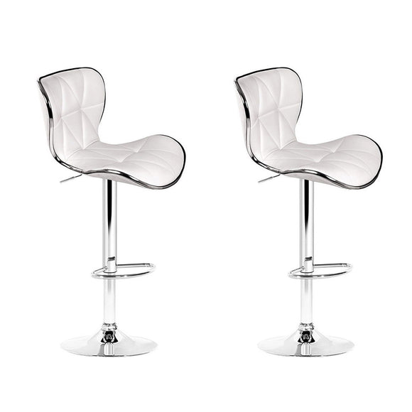 NNEDSZ Set of 2 PU Leather Patterned Bar Stools - White and Chrome
