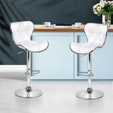 NNEDSZ Set of 2 PU Leather Patterned Bar Stools - White and Chrome