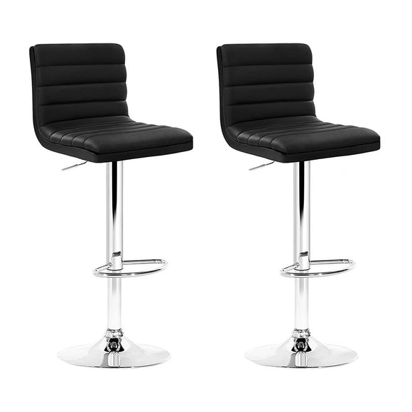 NNEDSZ Set of 2 PU Leather Bar Stools Padded Line Style - Black