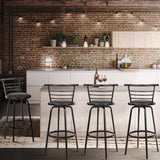 NNEDSZ Set of 4 PU Leather Bar Stools - Black and Steel
