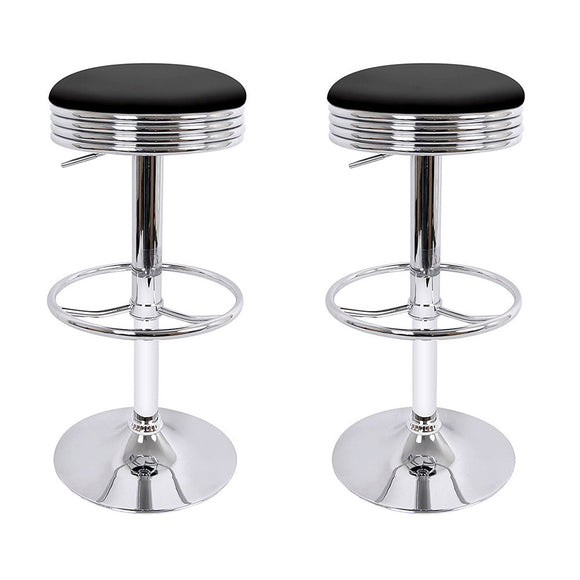 NNEDSZ Set of 2 Backless PU Leather Bar Stools - Black and Chrome