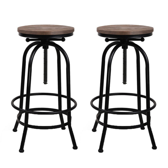 NNEDSZ Set of 2 Bar Stool Industrial Round Seat Wood Metal - Black and Brown