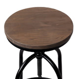 NNEDSZ Set of 2 Bar Stool Industrial Round Seat Wood Metal - Black and Brown