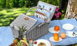 NNEDPE Wicker 4 Person Folding Handle Picnic Basket With Blanket Grey
