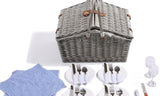 NNEDPE Wicker 4 Person Folding Handle Picnic Basket With Blanket Grey