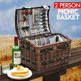 NNEDPE Wicker 2 Person Picnic Basket Camping With Folding Handle