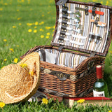 NNEDPE Wicker 2 Person Picnic Basket Camping With Folding Handle