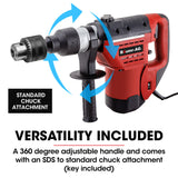 NNEMB 1500W Pro-Grade Electric Rotary Jackhammer Hammer Drill-with 2 Bonus Chisels-3 Drill Bits