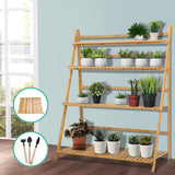 NNEDSZ Bamboo Wooden Ladder Shelf Plant Stand Foldable