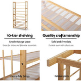 NNEDSZ 10-Tier Bamboo Shoe Rack Wooden Shelf Stand Storage Organizer