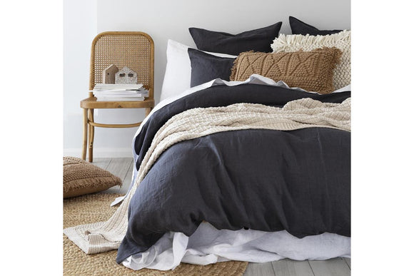 NNEKG QB Linen Quilt Cover Set Charcoal