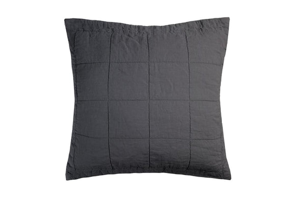 NNEKG Linen Quilted Euro Pillow Sham Charcoal