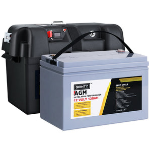NNEDSZ 130Ah Deep Cycle Battery & Battery Box 12V AGM Marine Sealed Power Solar