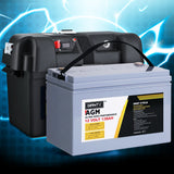 NNEDSZ 130Ah Deep Cycle Battery & Battery Box 12V AGM Marine Sealed Power Solar