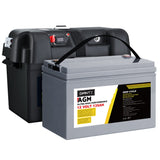 NNEDSZ 135Ah Deep Cycle Battery & Battery Box 12V AGM Marine Sealed Power Solar Caravan 4WD Camping