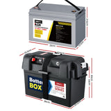 NNEDSZ 135Ah Deep Cycle Battery & Battery Box 12V AGM Marine Sealed Power Solar Caravan 4WD Camping