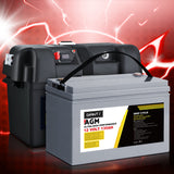 NNEDSZ 135Ah Deep Cycle Battery & Battery Box 12V AGM Marine Sealed Power Solar Caravan 4WD Camping