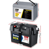NNEDSZ 140Ah Deep Cycle Battery & Battery Box 12V AGM Marine Sealed Power Solar Caravan 4WD Camping