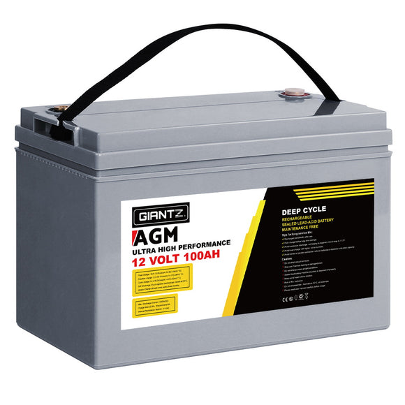 NNEDSZ 100Ah Deep Cycle Battery 12V AGM Marine Sealed Power Portable Box Solar Caravan Camping